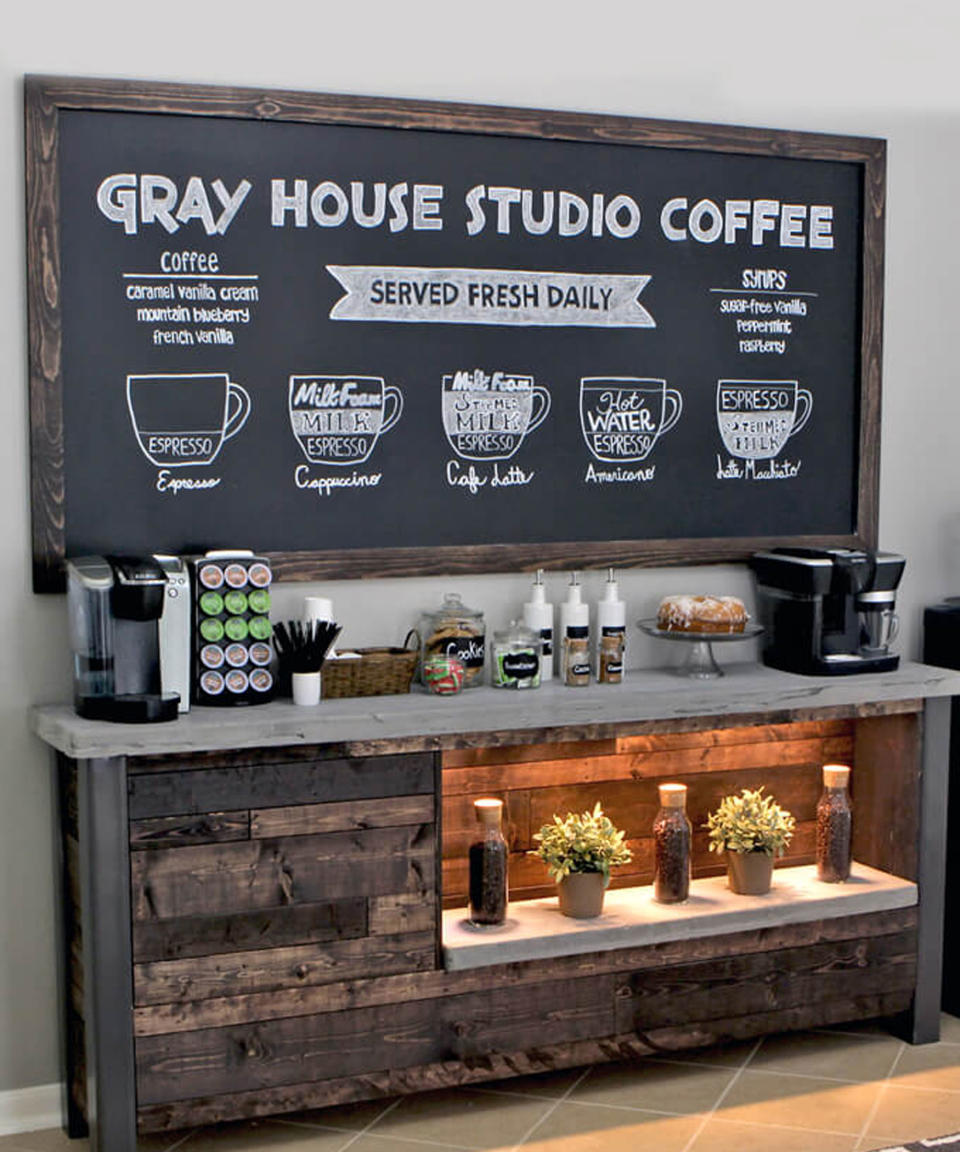 5. Create a cozy cafe experience with a chalkboard coffee bar