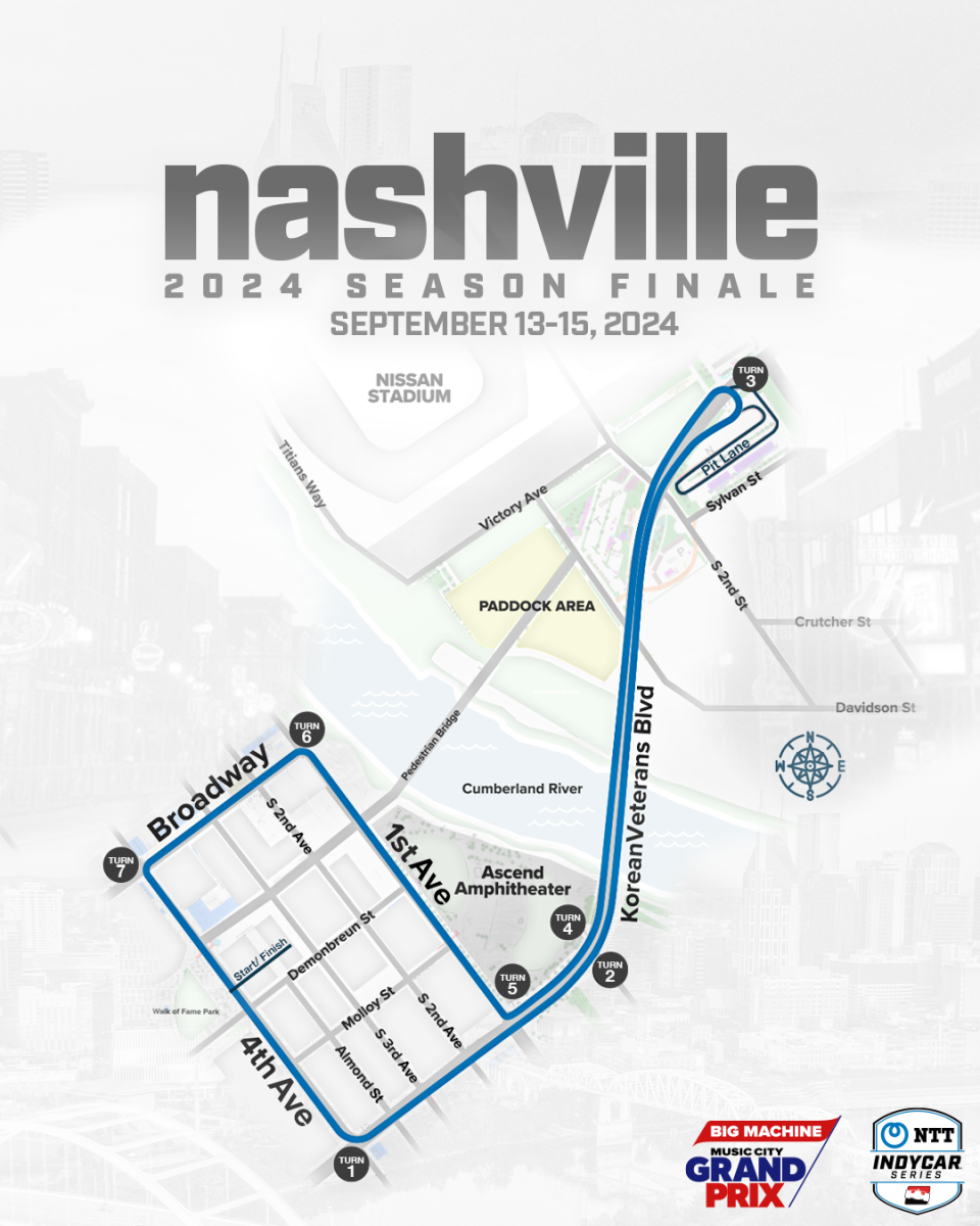 IndyCar's new season-finale in 2024 through the streets of Nashville will keep the iconic pair of passes over the Korean War Veterans Memorial Bridge while adding three blocks through historic Lower Broadway.