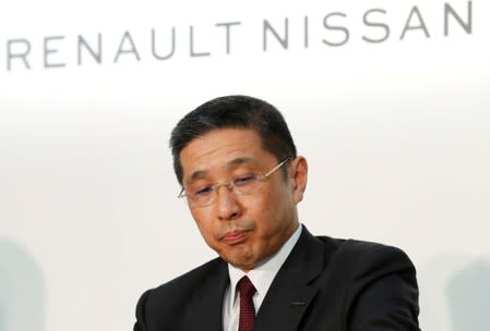 Nissan CEO Hiroto Saikawa attends a joint news conference in Yokohama