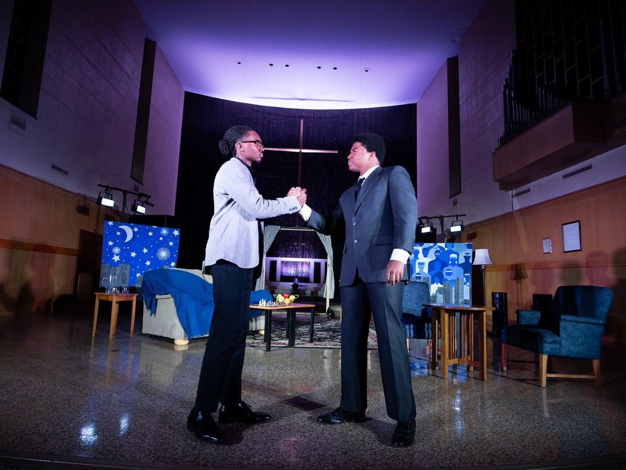 Ethan Hightire, left, and Nahjee Robinson portray Malcolm X and Martin Luther King Jr. in "The Meeting."