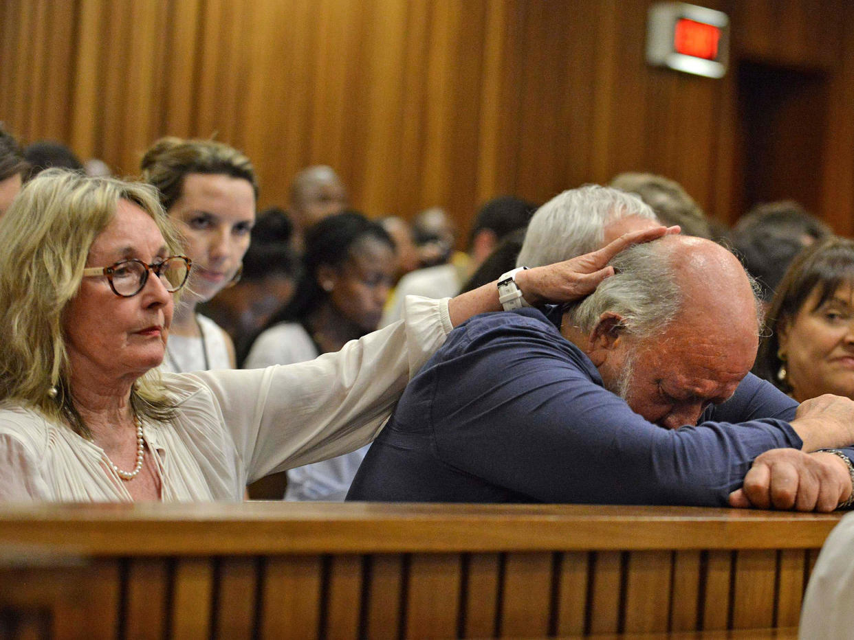 Reeva Steenkamp's parents Barry and June at the hearing over her death in Pretoria in 2014