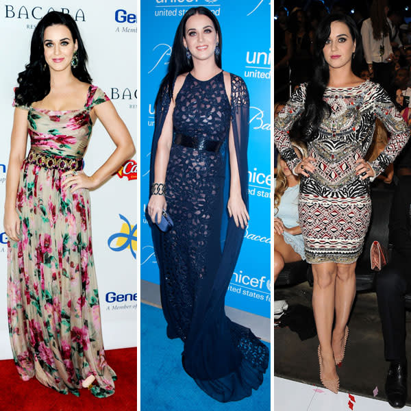 <b>Best dressed celebrities of 2012: Katy Perry </b><br><br>Katy's style came up trumps this year as she opted for gowns that flattered her figure. Our fashion picks included this floral <a href="http://uk.lifestyle.yahoo.com/photos/top-10-best-dressed-celebrities-this-week-16-22-nov-slideshow/" data-ylk="slk:Dolce and Gabbana gown;elm:context_link;itc:0;sec:content-canvas;outcm:mb_qualified_link;_E:mb_qualified_link;ct:story;" class="link  yahoo-link">Dolce and Gabbana gown</a>, an on-trend navy Naeem Khan SS13 frock and an embellished mini dress at the MTV EMA's.<br><br>© Rex