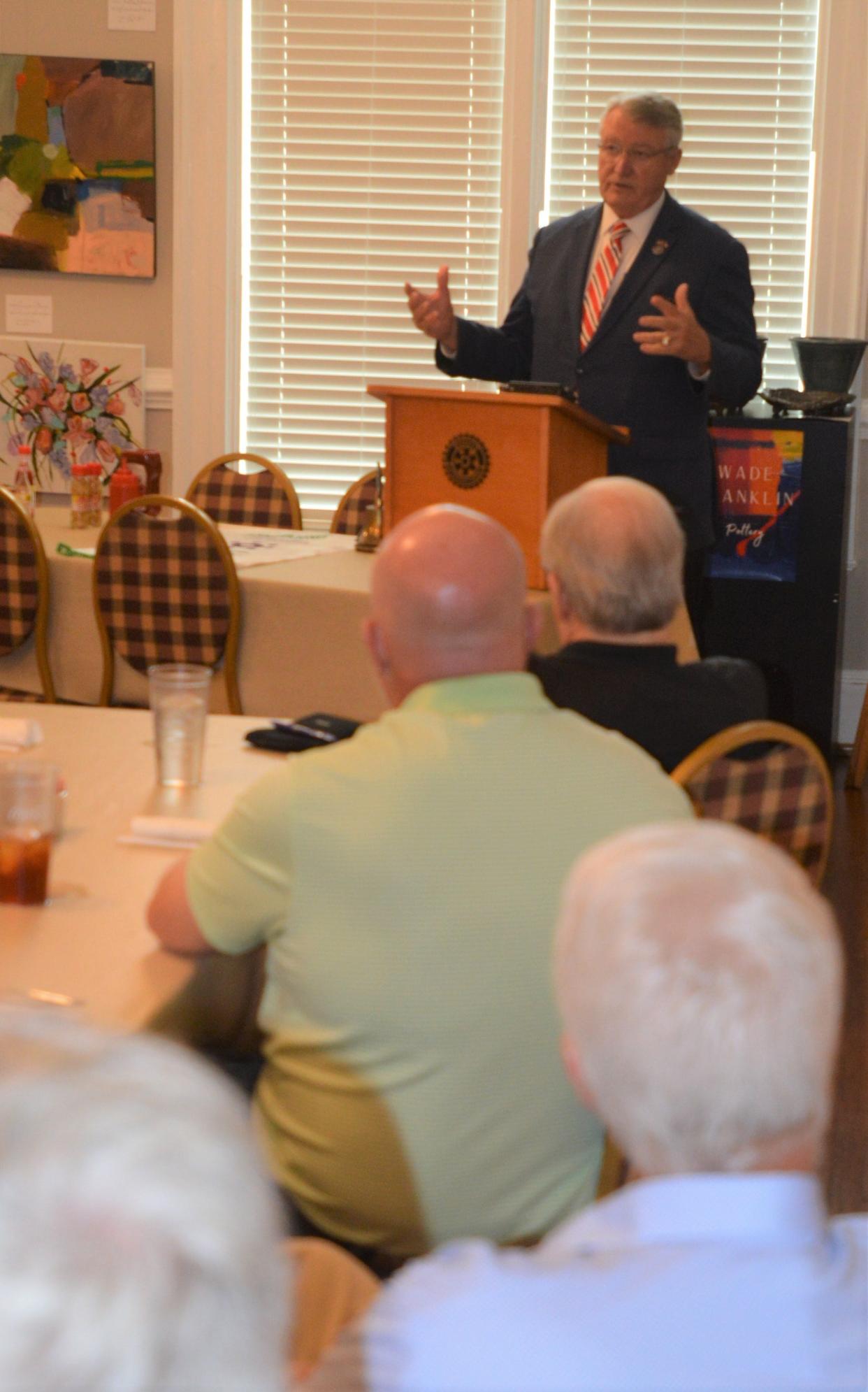 US Representative Rick Allen speaks to the Jefferson County Rotary and Kiwanis Clubs in Louisville Aug. 24.