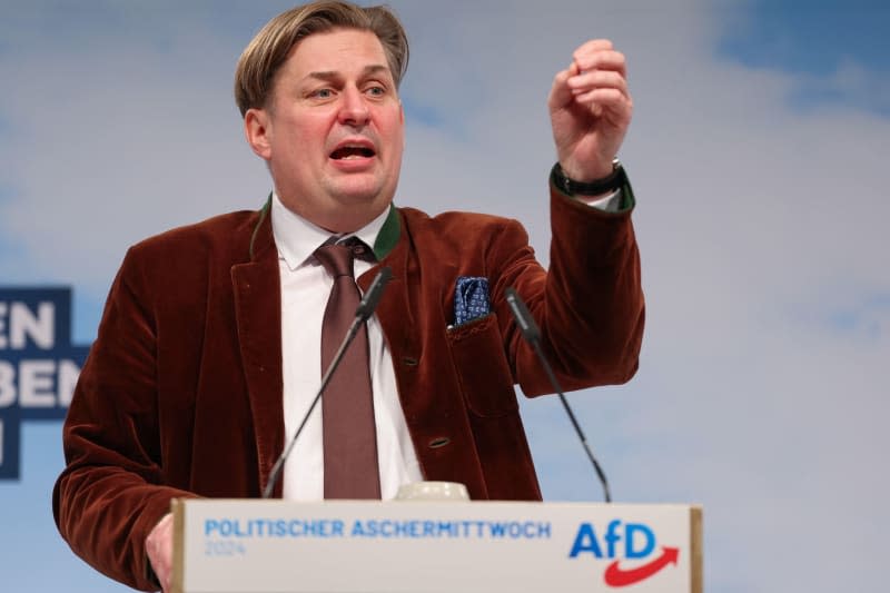 Maximilian Krah, the AfD's lead candidate for the European elections, speaks at the AfD's political Ash Wednesday. Krah, who is the far-right AfD's lead candidate for the European elections in June, confirmed to dpa that the Chinese online firm had prevented his videos showing up for users who do not follow him. Daniel Löb/dpa