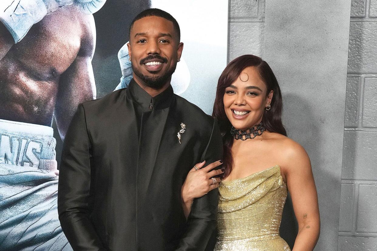 Michael B. Jordan, left, and Tessa Thompson arrive at the premiere of "Creed III", at TCL Chinese Theatre in Los Angeles LA Premiere of "Creed III", Los Angeles, United States - 27 Feb 2023