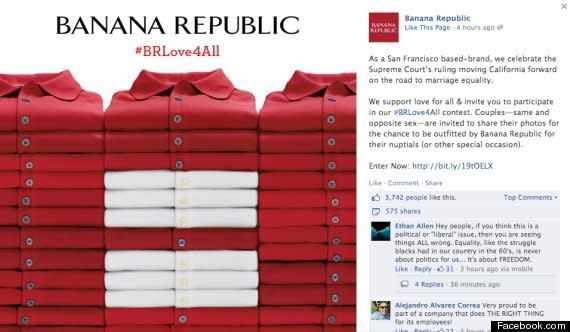 Clothing company Banana Republic posted this image on their Facebook following the Supreme Court's repeal of a major portion of DOMA.