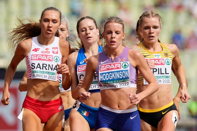 Great Britain's Keely Hodgkinson (centre) in action at the European Championships