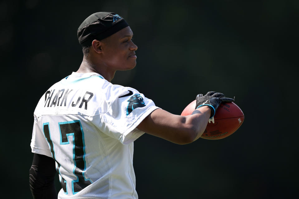 SPARTANBURG, SOUTH CAROLINA - JULY 27: DJ Chark Jr. #17 of the Carolina Panthers attends Carolina Panthers Training Camp at Wofford College on July 27, 2023 in Spartanburg, South Carolina. (Photo by Jared C. Tilton/Getty Images)