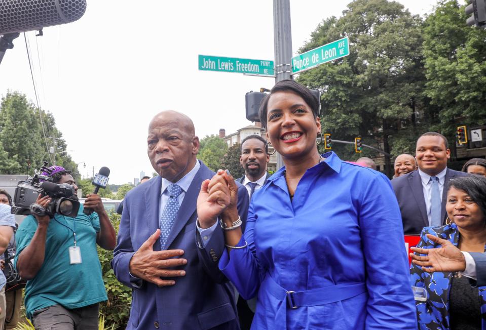 Bottoms with the late Congressman John Lewis in August 2018. Lewis, a civil rights icon, represented Atlanta’s congressional district for more than three decades.