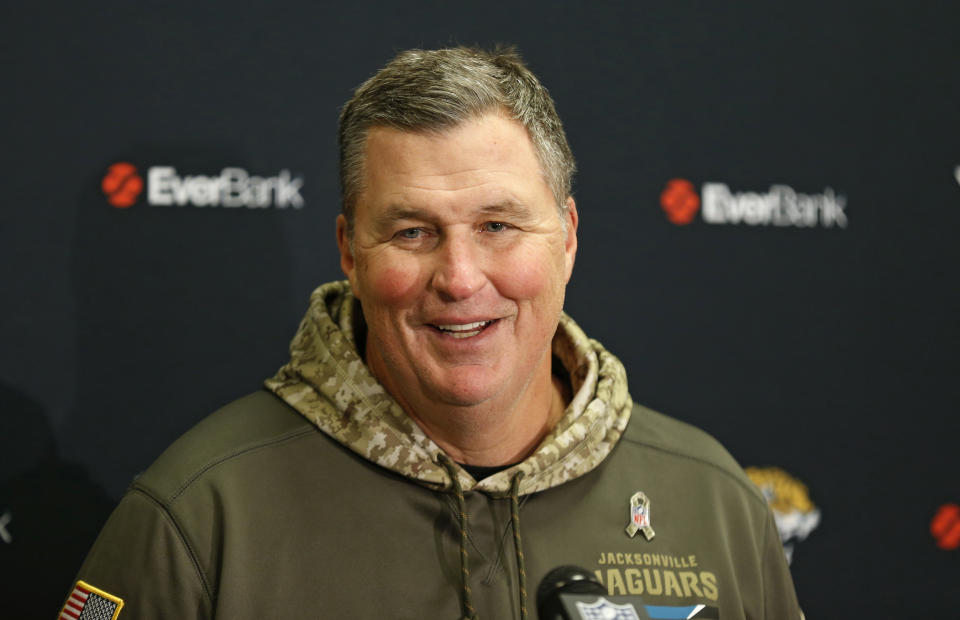 Doug Marrone is about to be a very happy, fat man on Wednesday. (AP Photo/Ron Schwane)