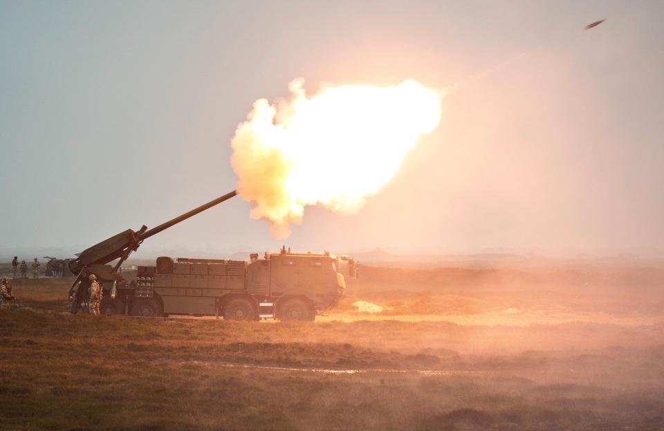 The Danish Army presents its Caesar howitzer in Oksboel, Denmark, on Nov. 12, 2021. (Henning Bagger/Ritzau Scanpix/AFP via Getty Images)