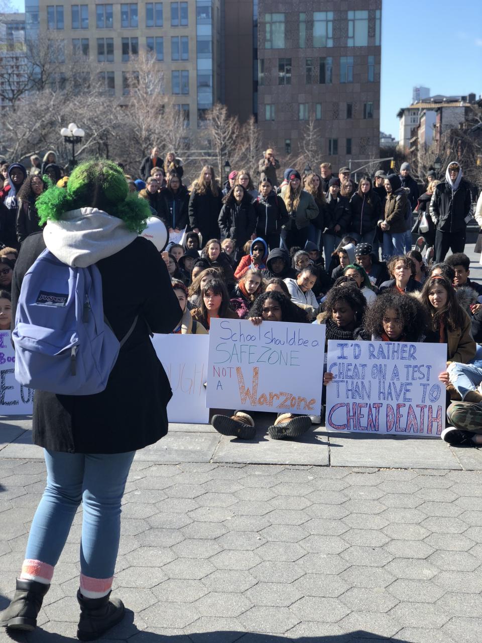 At the rally in Washington Square Park, hundreds of students gathered from neighboring schools. (Photo: Alexandra Mondalek)