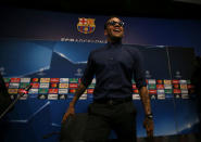 Soccer Football - Juventus news conference - UEFA Champions League Quarterfinal - Camp Nou stadium, Barcelona, Spain - 18/4/2017 - Juventus's Dani Alves attends a news conference. REUTERS/Albert Gea