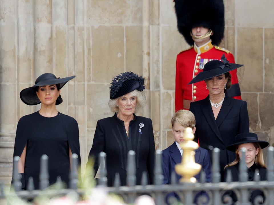 The royal family attending Queen Elizabeth II's funeral at Westminster Abbey.