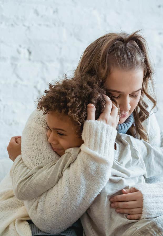 mom hugging child