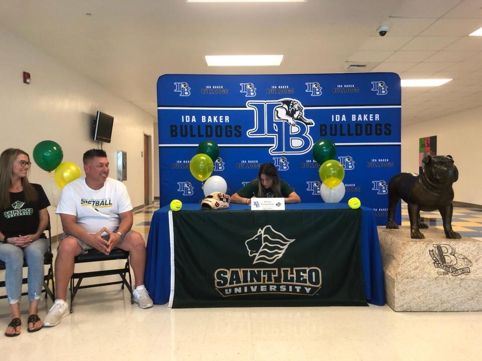 Ida Baker softball player Adriana Przespolewski signed with St. Leo on Wednesday, Feb. 1, 2023.