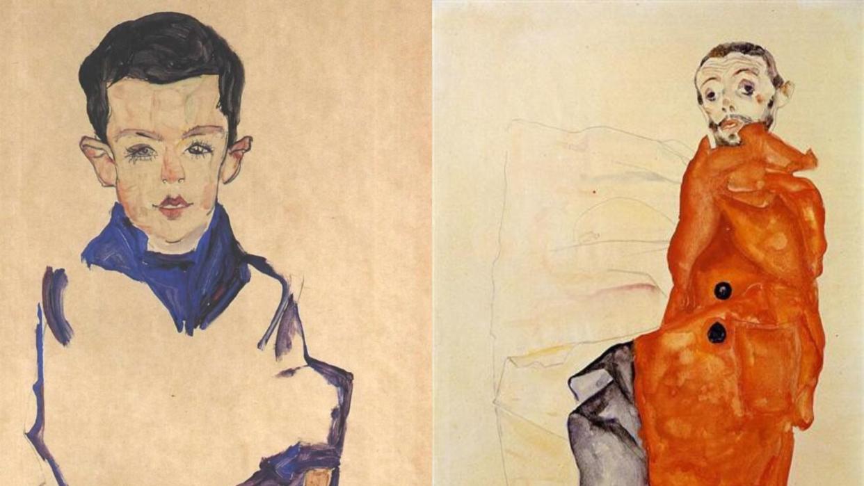  'Portrait of a Boy' and 'I Love Antithesis' by Egon Schiele . 