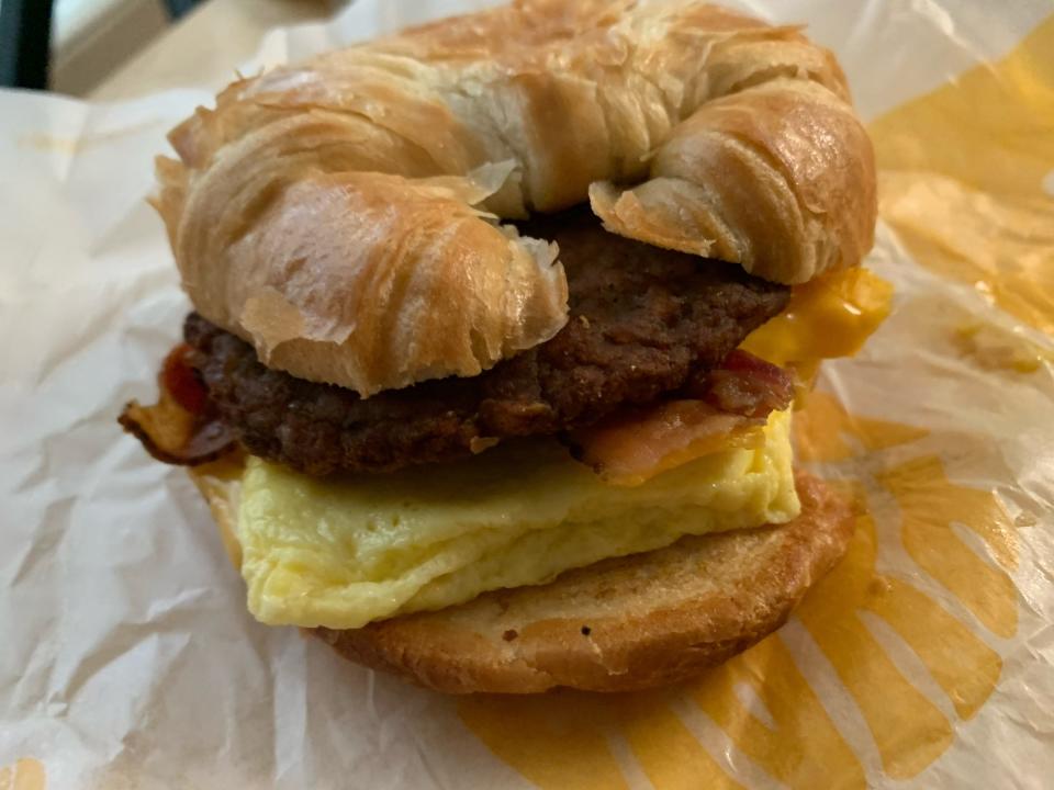 Burger King sausage, bacon, cheese, and egg crossain'wich on white wrapper