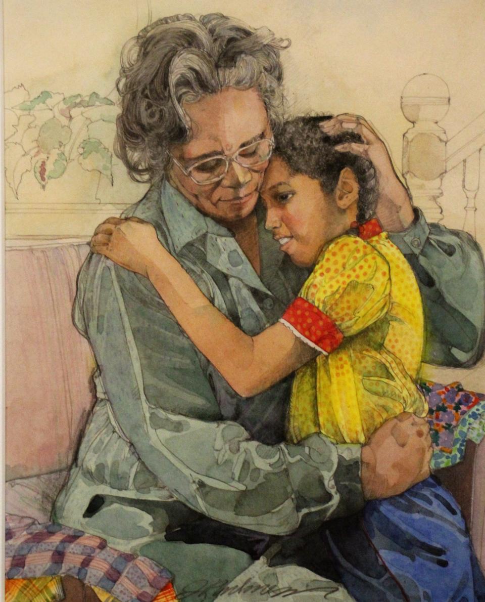 A Jerry Pinkney illustration from the Valerie Flournoy book "The Patchwork Quilt." The late author-illustrator's work was among the first seen at the NCCIL at its then new location on Cedar Street in 2000.