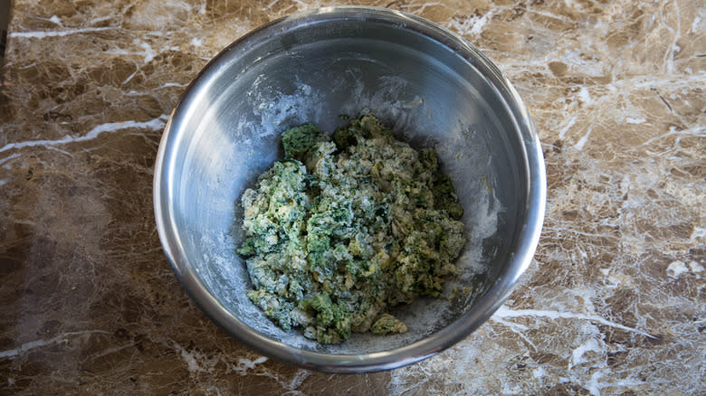 pasta dough in mixing bowl