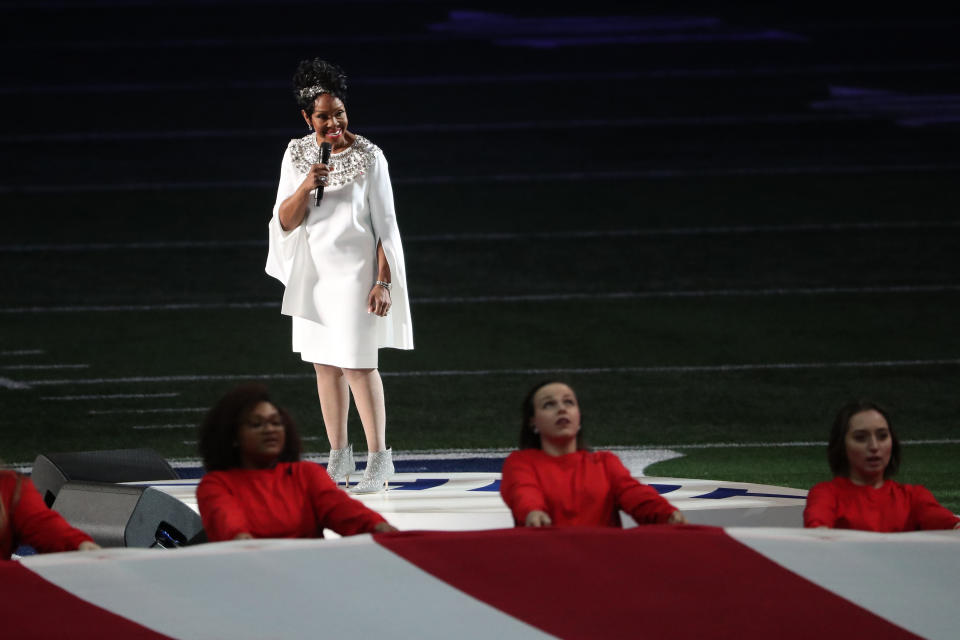 Gladys Knight performed the national anthem prior to Super Bowl LIII. (Getty Images)