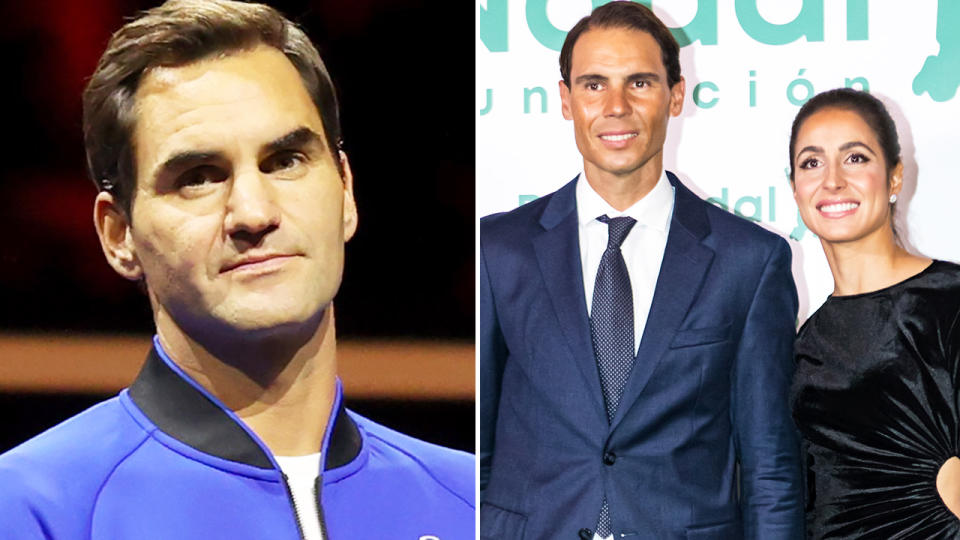 Roger Federer, pictured here at the Laver Cup with Rafa Nadal.