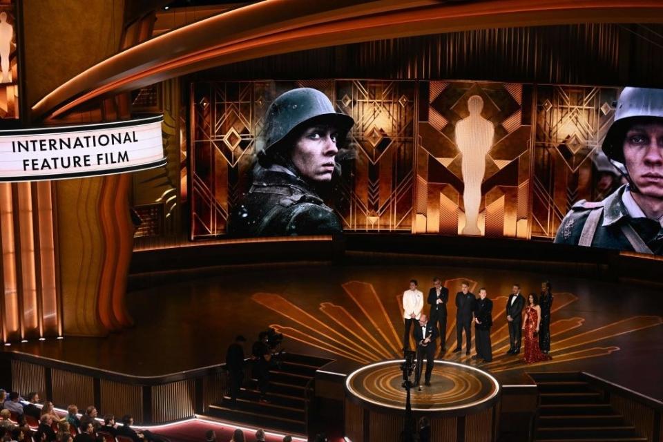 Edward Berger accepts the Oscar for Best International Feature Film for "All Quiet on the Western Front" onstage