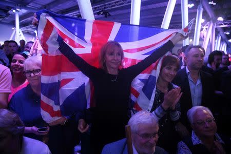 A Brexit supporter holds a Union Flag at a Vote Leave rally in London, Britain June 4, 2016. REUTERS/Neil Hall