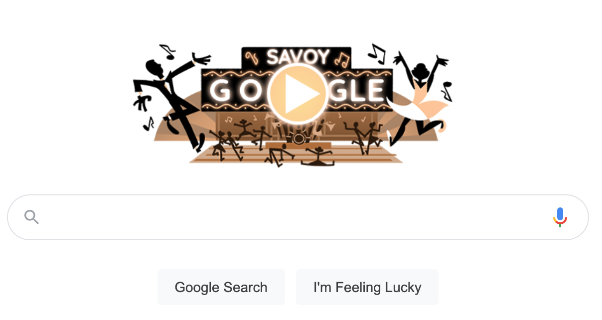 A screenshot of Google's doodle honoring the Savoy Ballroom and swing dance.