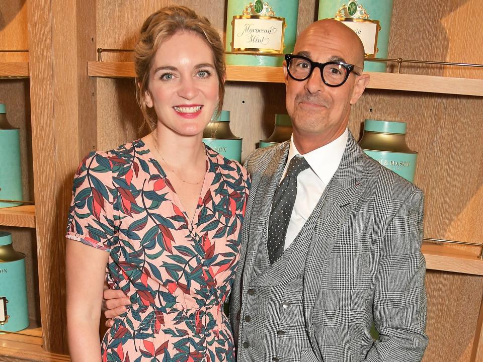 Felicity Blunt (L) and Stanley Tucci attend the Fortnum & Mason Food and Drink Awards at the Diamond Jubilee Tea Salon in the Piccadilly flagship store on May 16, 2019 in London, England