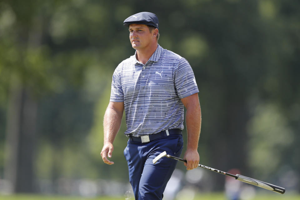 Bryson DeChambeau walks on the 11th green during the third round of the Rocket Mortgage Classic golf tournament, Saturday, July 4, 2020, at the Detroit Golf Club in Detroit. (AP Photo/Carlos Osorio)