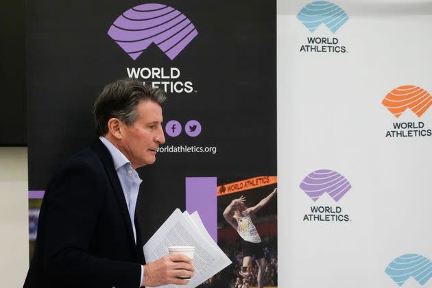 World Athletics President Sebastian Coe, seen last year, announced Thursday that transgender athletes who have undergone male puberty will not be permitted to compete in female sporting events going forward starting next month.