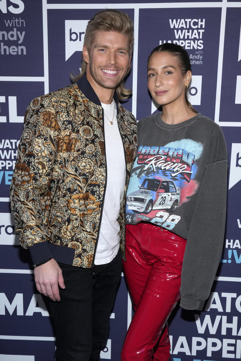 Kyle Cooke and Amanda Batula attending an episode of "Watch What Happens Live With Andy Cohen" as co-stars