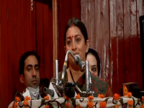 Union Minister Smriti Irani speaking at an event in Budgam (Photo/ANI)