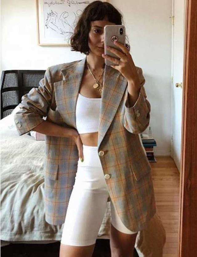 Blazer and cycling shorts outfit