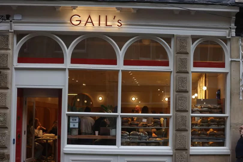 Gail's gives off a warm welcoming glow on a grey Thursday morning