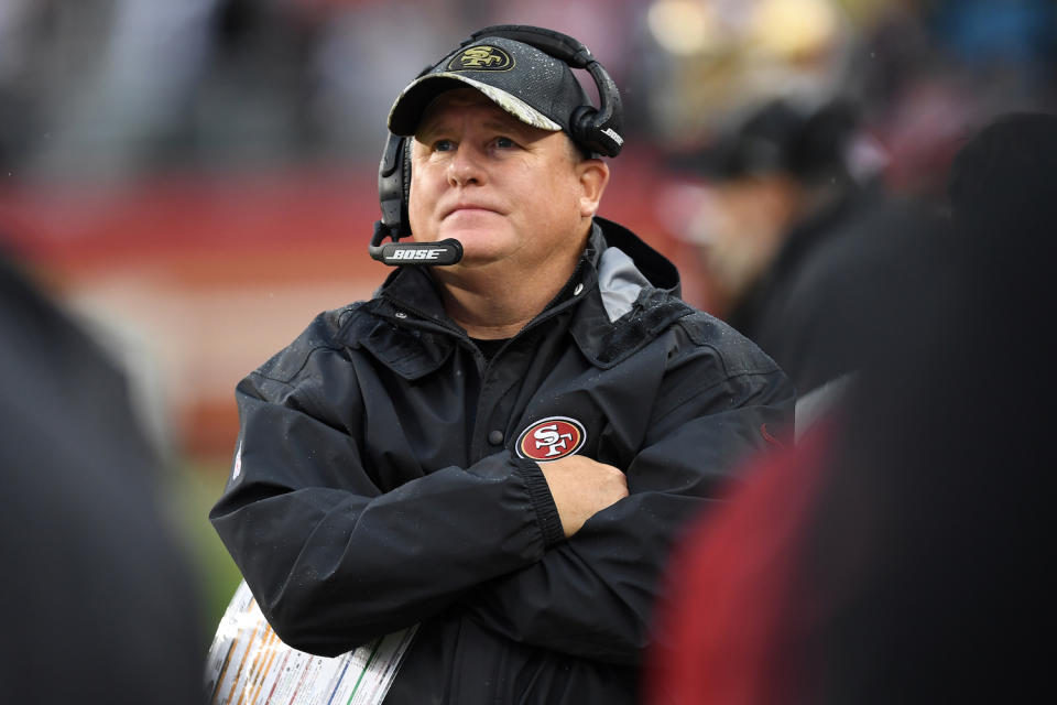 SANTA CLARA, CA - NOVEMBER 20: Head coach Chip Kelly of the San Francisco 49ers looks on during their NFL game against the New England Patriots at Levi's Stadium on November 20, 2016 in Santa Clara, California. (Photo by Thearon W. Henderson/Getty Images)