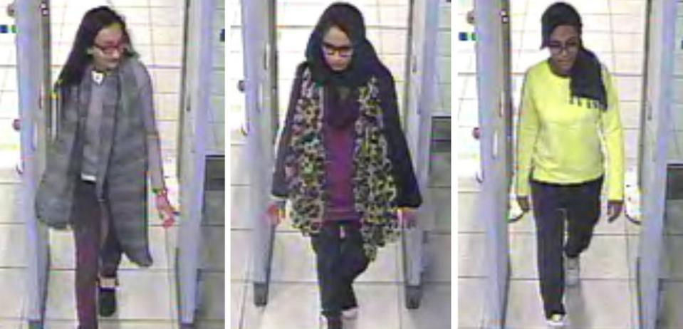 Kadiza Sultana, Shamima Begum and Amira Abase were seen on CCTV going through security at Gatwick Airport in 2015 before catching a flight to Turkey (PA Media)