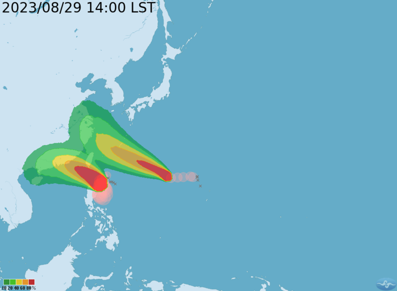 蘇拉颱風逼近，中央氣象局宣布將於今（29日）下午5:30發布陸上警報。（翻攝自氣象局）