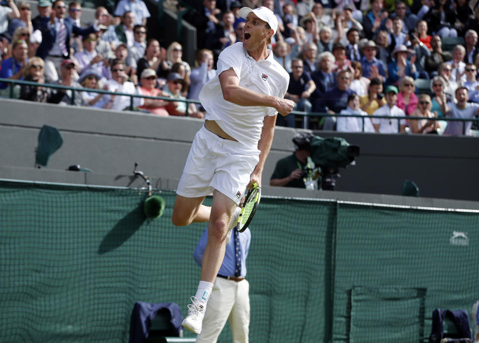 Sam Querrey celebrates at Wimbledon