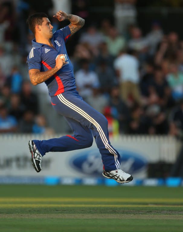 England's Jade Dernbach bowls against New Zealand during the International Twenty20 cricket match at Snedden Park in Hamilton on Febuary 12, 2013. New Zealand captain Brendon McCullum inspired his team to a crushing 55-run win over England in the second Twenty20 international in Hamilton on Tuesday, levelling the series 1-1