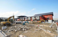 The construction site for an elementary school of Moritomo Gakuen, an educational institution, is seen in Toyonaka, Osaka, Japan February 18, 2017, in this photo taken by Kyodo. Picture taken February 18, 2017. Kyodo/via REUTERS