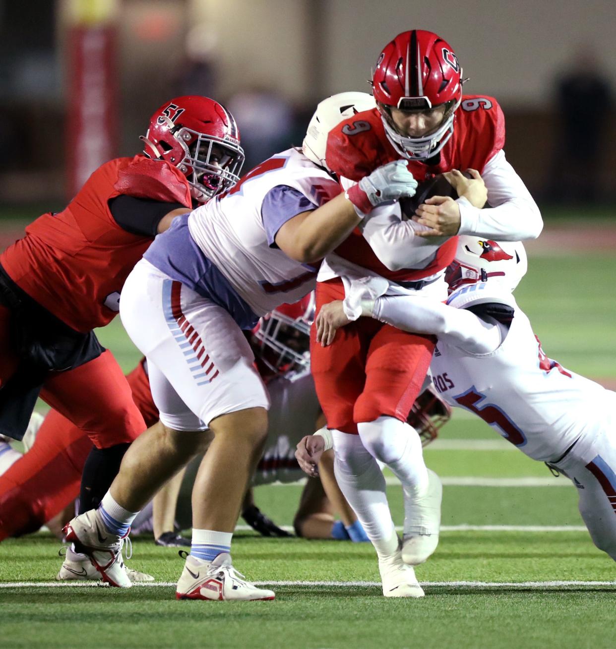 Carl Albert quarterback Kevin Sperry Jr. carries the ball against Collinsville last Friday in the Class 5A playoffs in Midwest City.