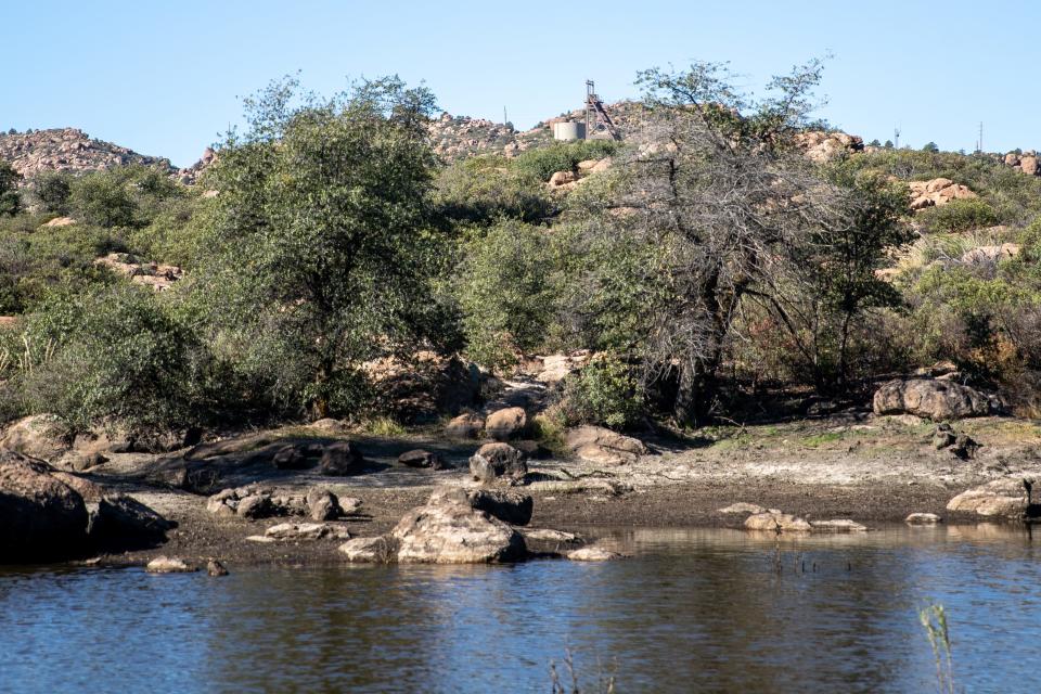 A Resolution Copper mining site is visible from Oak Flat, a campground that is part of the Tonto National Forest in Miami, Arizona, on October 29, 2021. The site, which is sacred to Apache and other Native peoples, is at risk of destruction by a land swap with the federal government to a copper mining company.