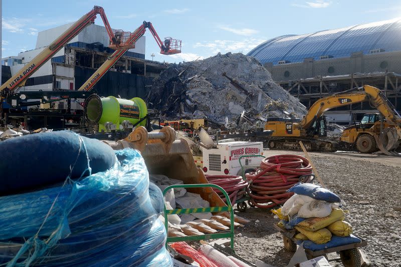 Machinery is parked ready to work on the debris pile for the Trump Plaza Casino that was demolished in Atlantic City