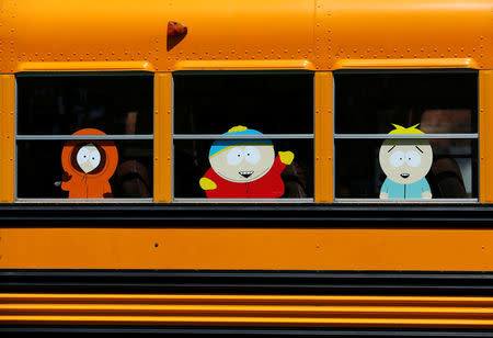 Characters from the television show "South Park" appear on the windows of a school bus outside the convention center hosting Comic-Con International in San Diego, California, United States, July 20, 2016. REUTERS/Mike Blake