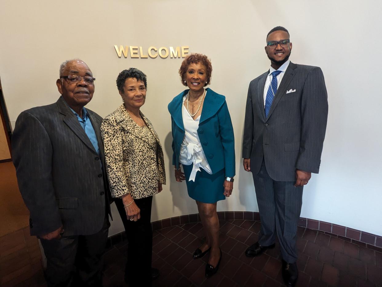 St. James African Methodist Episcopal Zion Church in Massillon will celebrate paying off its Family Life Center during a church service on Sunday, April 21, 2024. Among those on the church's board are, from left, Fred Hannon, Carol Herring and Marva Dodson. At right is the church's senior pastor, the Rev. LeCounte P. Nedab II.