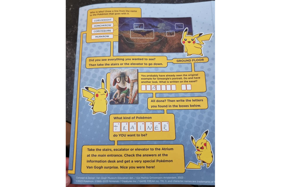 An image of the Pokemon activity sheet given to attendees at the museum