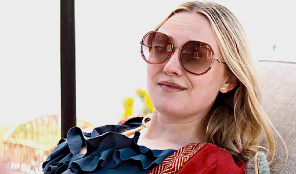 Dakota Fanning wears sunglasses as Abby in Netflix's "The Perfect Couple"