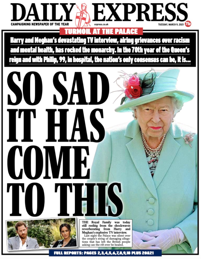 The Daily Express front page reads: 'So sad it has come to this'.